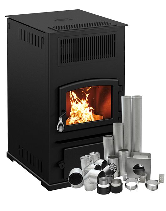 DROLET - POÊLE À GRANULES ECO-65 AVEC ENSEMBLE D'ÉVACUATION POUR SOUS-SOL